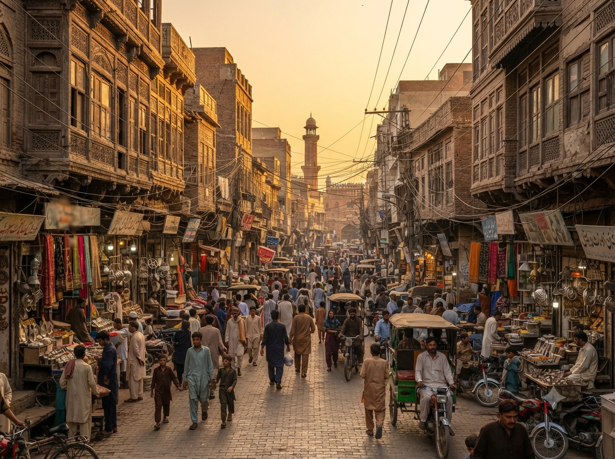Rue animée de la vieille ville de Lahore au Pakistan avec architecture ancienne