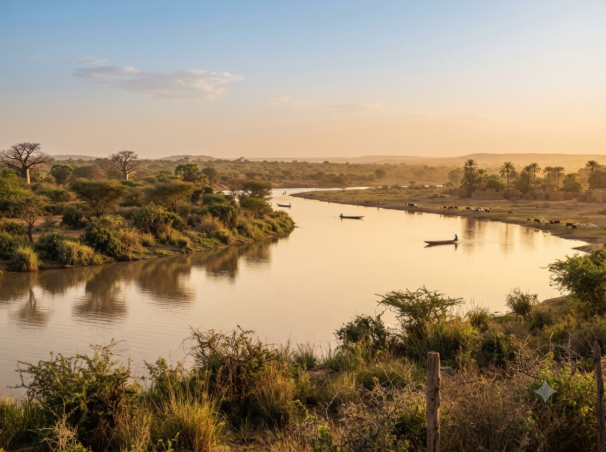 Fleuve Niger bordé de végétation sahélienne