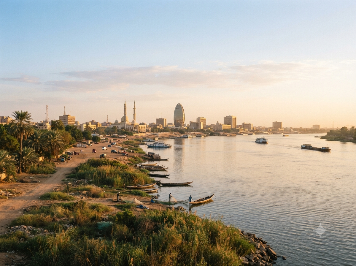 Rives du Nil à Khartoum au lever du jour