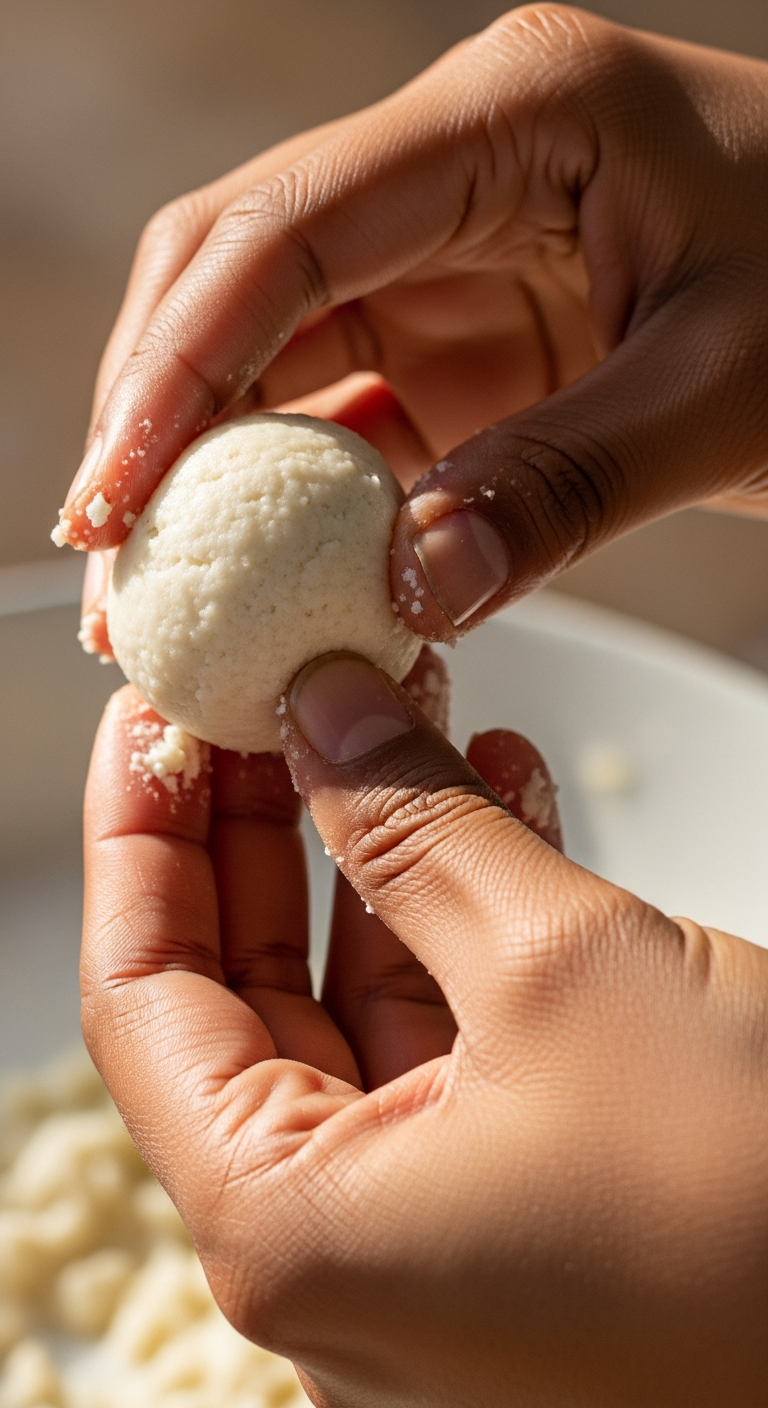 mains formant boulette sadza blanc zimbabwéen geste traditionnel