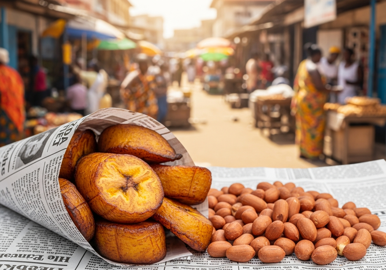 kelewele ghaneeen servi papier journal marche Accra cacahuetes