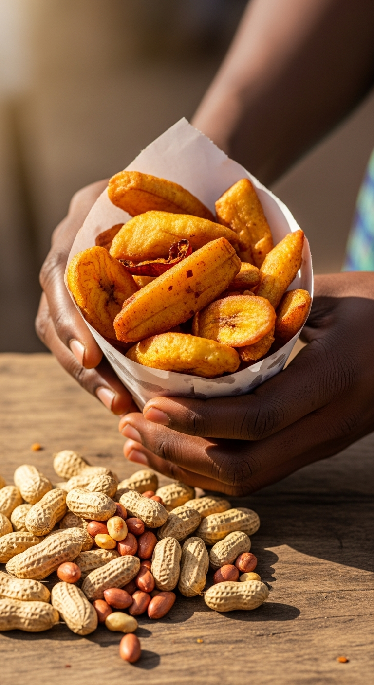 mains tenant cornet kelewele dore rue Accra Ghana street food