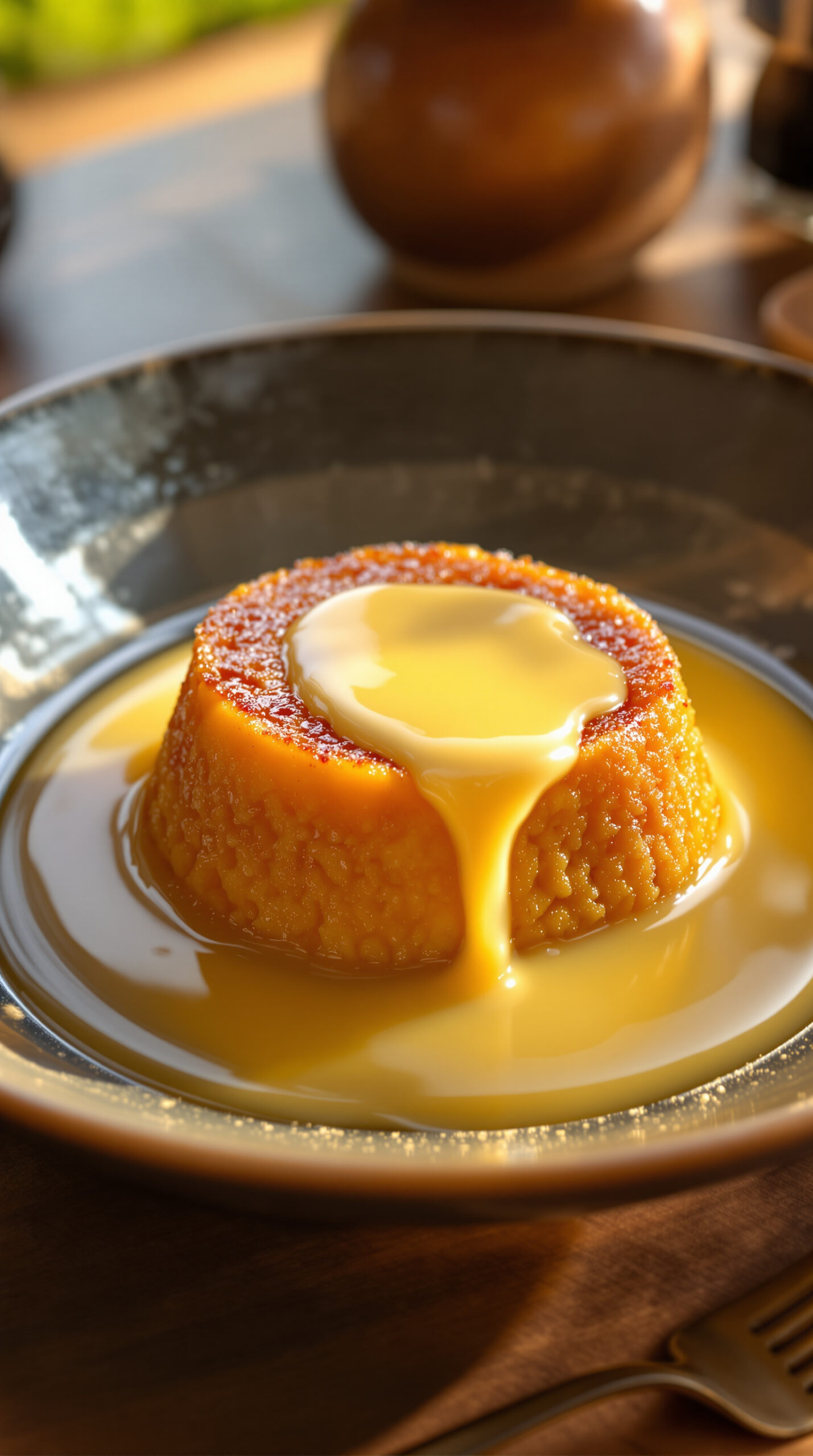 Pudding malva doré et moelleux nappé de sauce chaude au beurre et à la crème