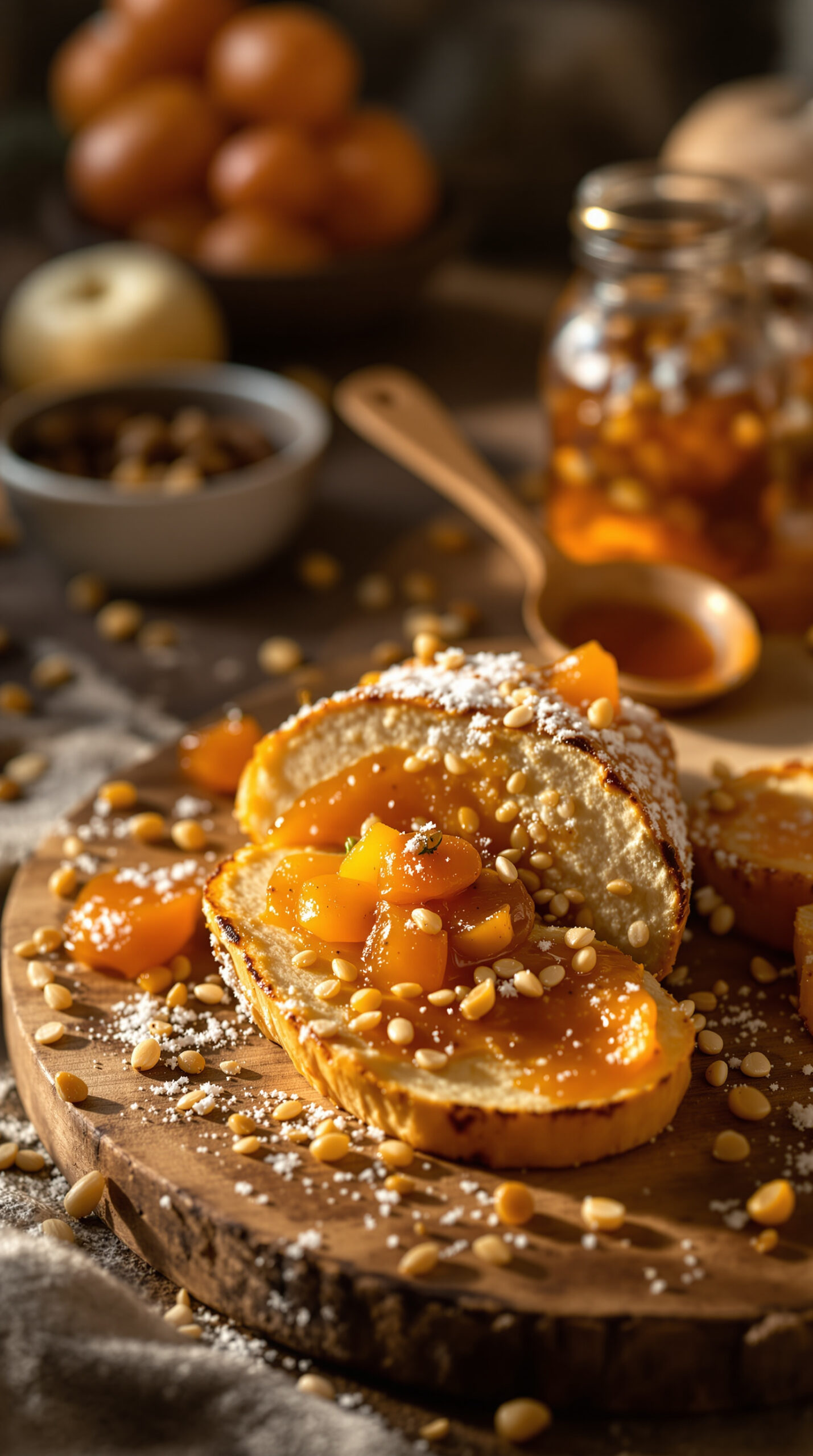 Tranches de verivorst à la peau dorée et croustillante avec confiture d'airelles rouge vif