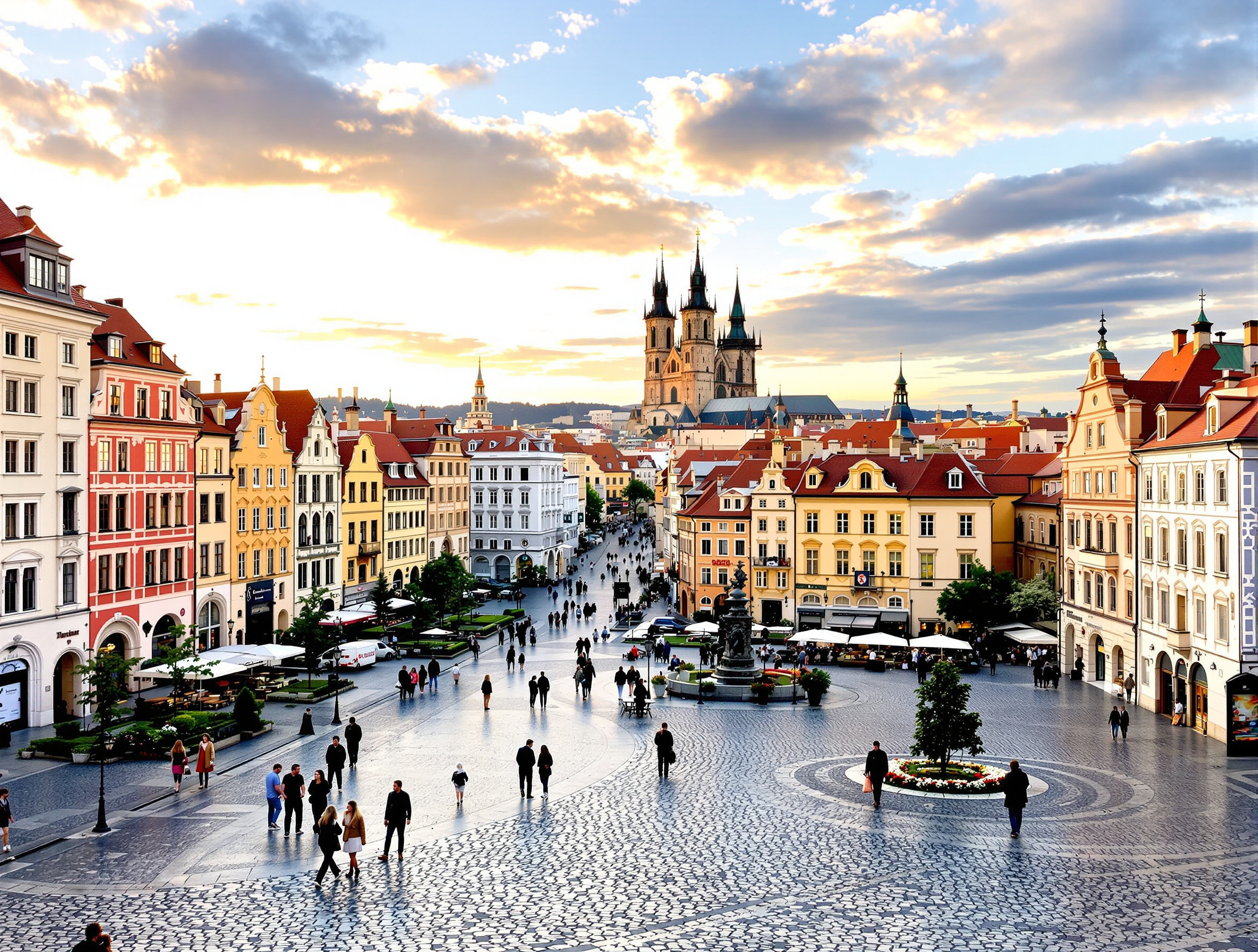Place de la vieille ville de Prague avec façades colorées et architecture baroque