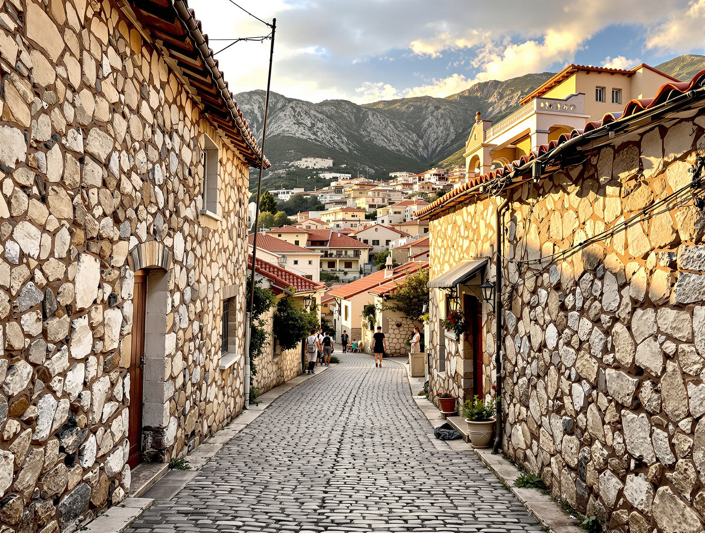 Maisons traditionnelles en pierre de Gjirokastër avec toits caractéristiques