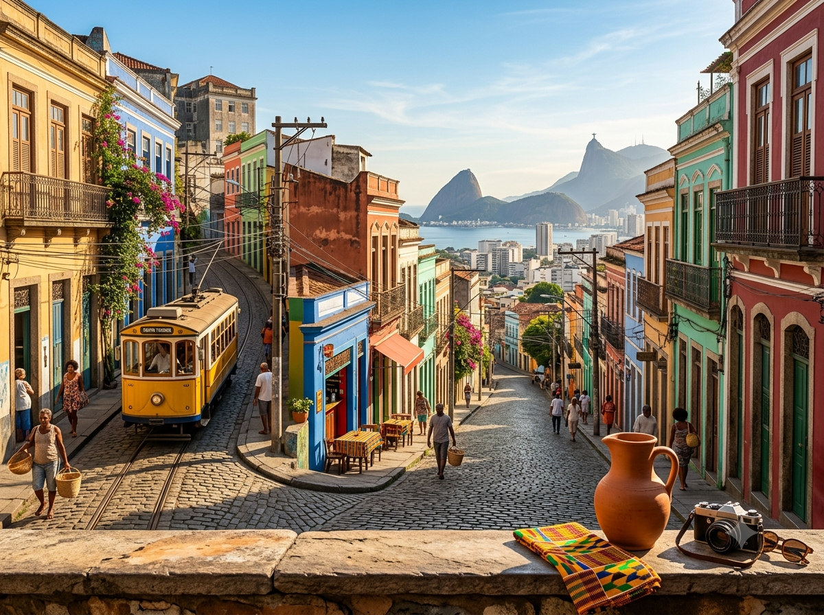 Quartier coloré de Santa Teresa à Rio de Janeiro avec façades peintes et rues pavées