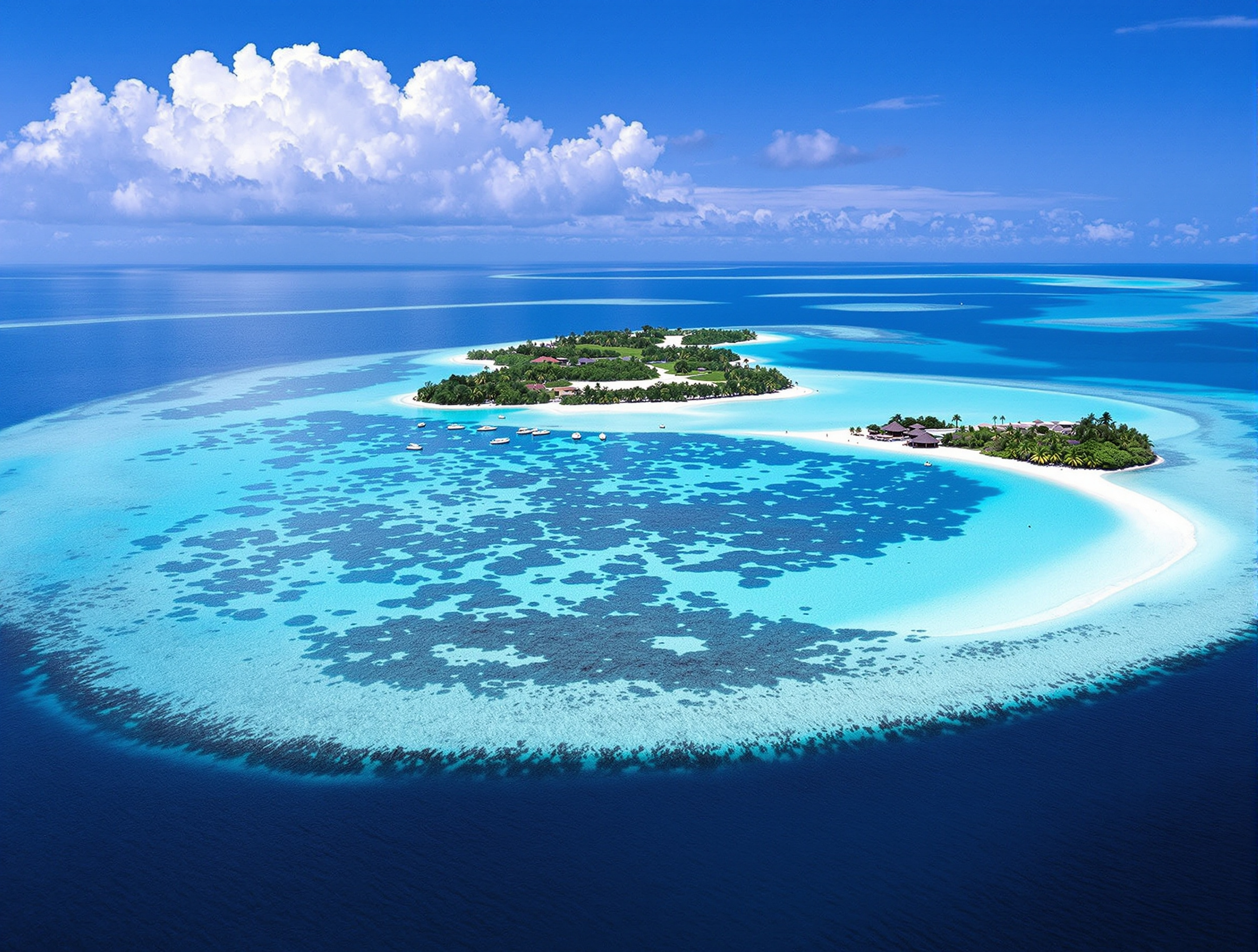 Atoll de Kiribati avec lagon turquoise cristallin bordé de cocotiers