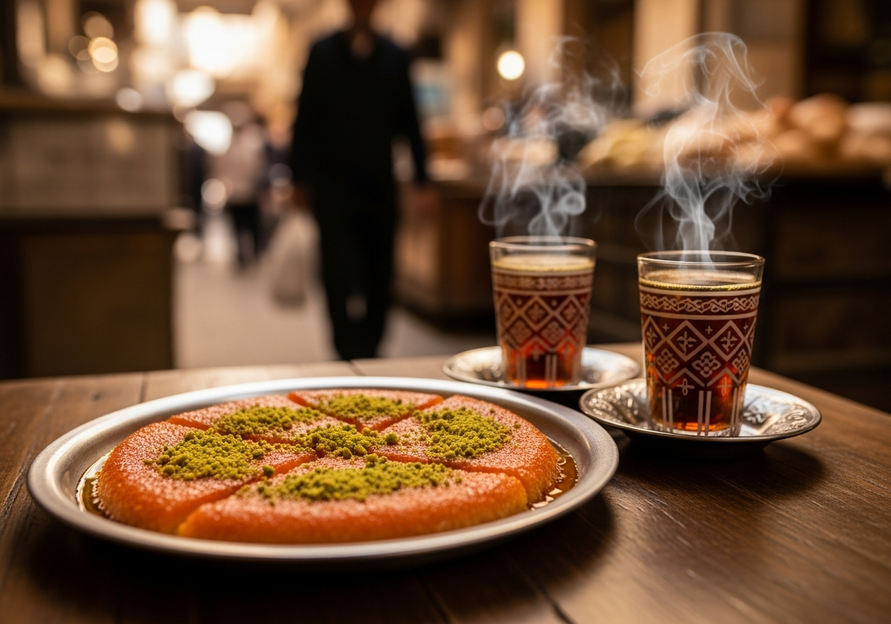 knafeh patisserie Naplouse Palestine pistaches the menthe ambiance marche