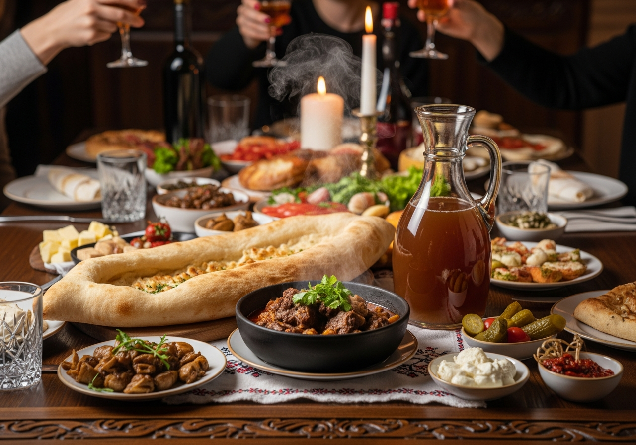 chakapuli servi table georgienne supra pain shoti vin ambiance fete