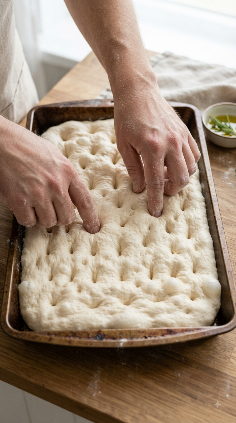 Mains creusant des empreintes de doigts dans la pâte