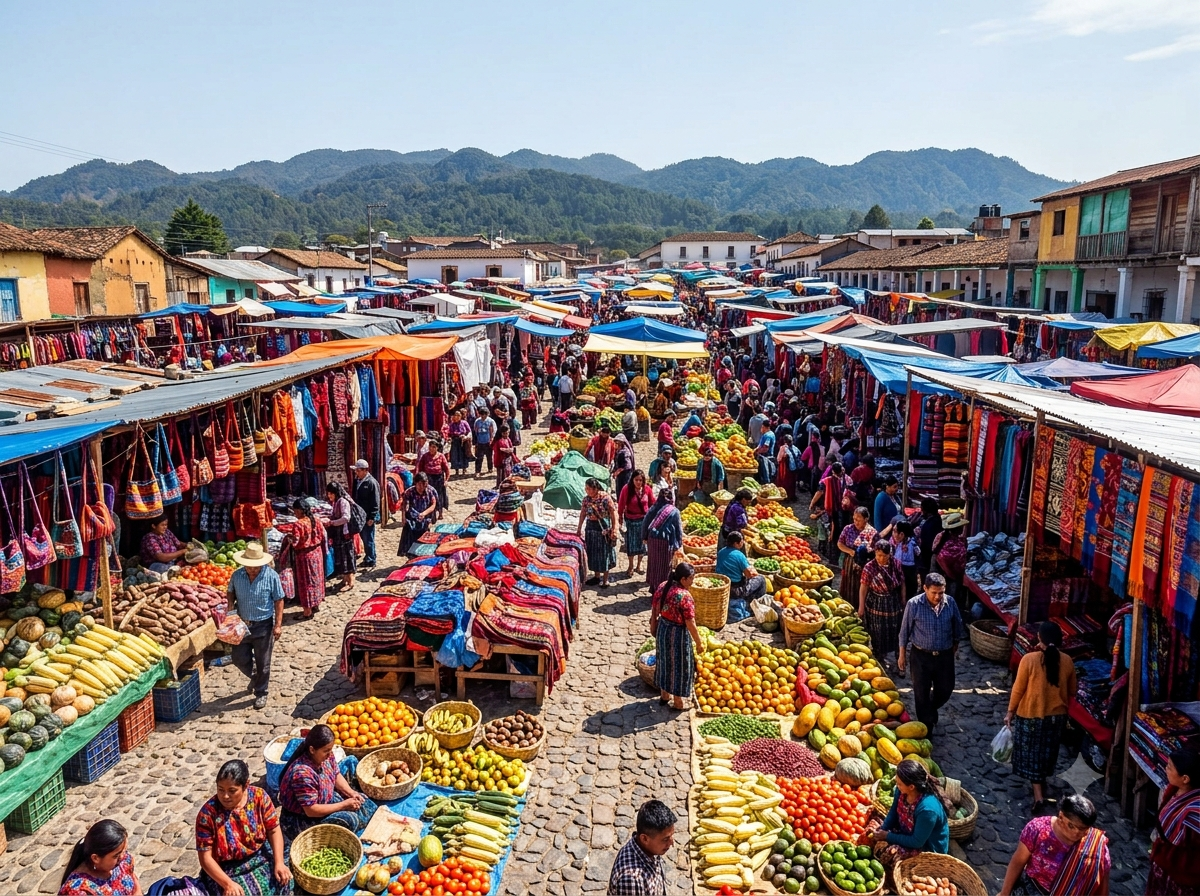 Marché rural du Paraguay avec étals de maïs et légumes