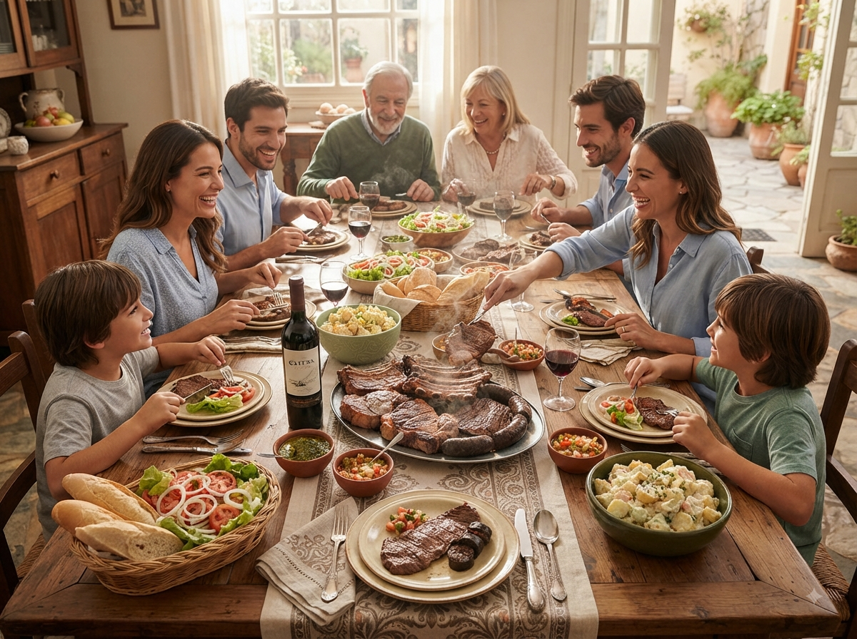 Table familiale argentine dressée pour le déjeuner