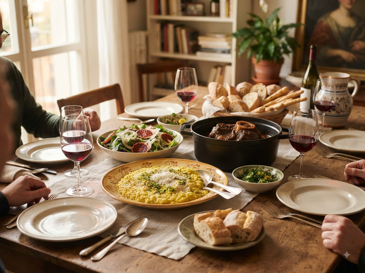 Table milanaise dressée pour un repas dominical