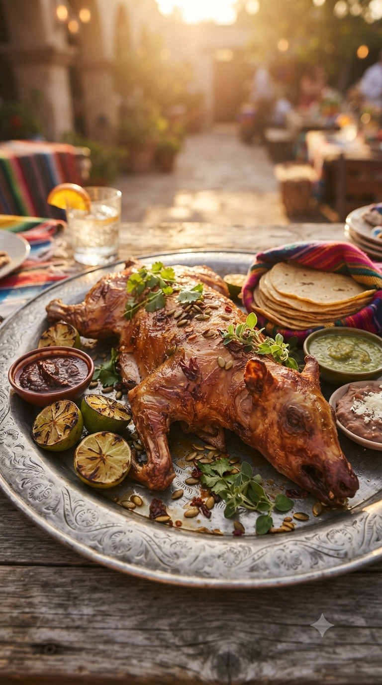 Cabrito rôti, peau dorée et croustillante