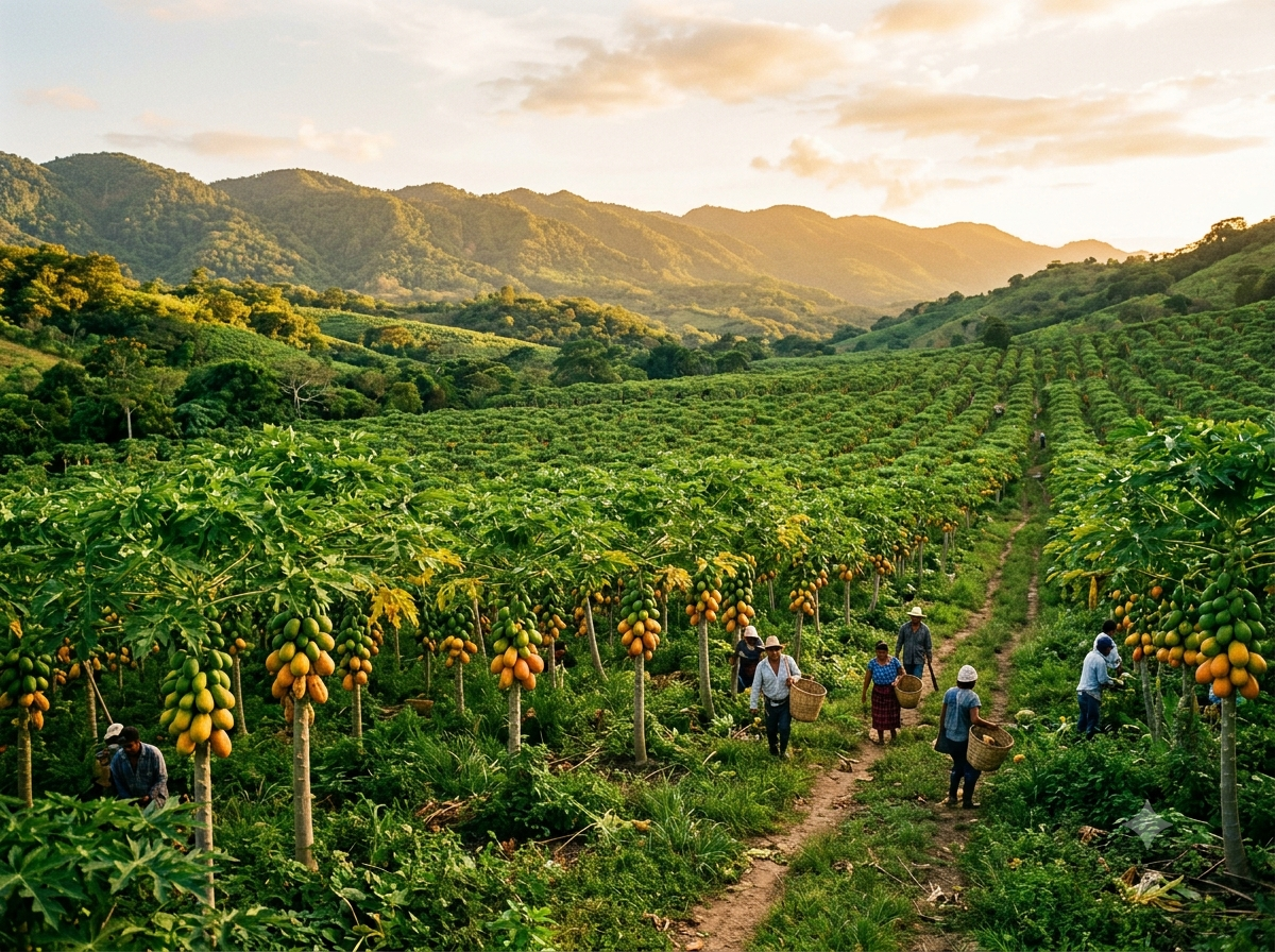 Plantation tropicale de papayers dans le sud du Mexique