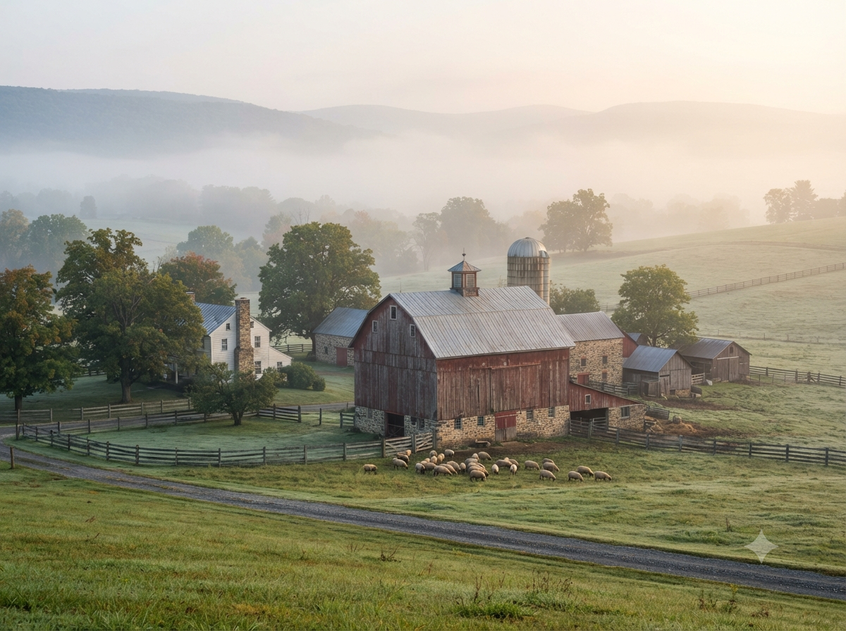 Ferme traditionnelle de Pennsylvanie avec grange en bois