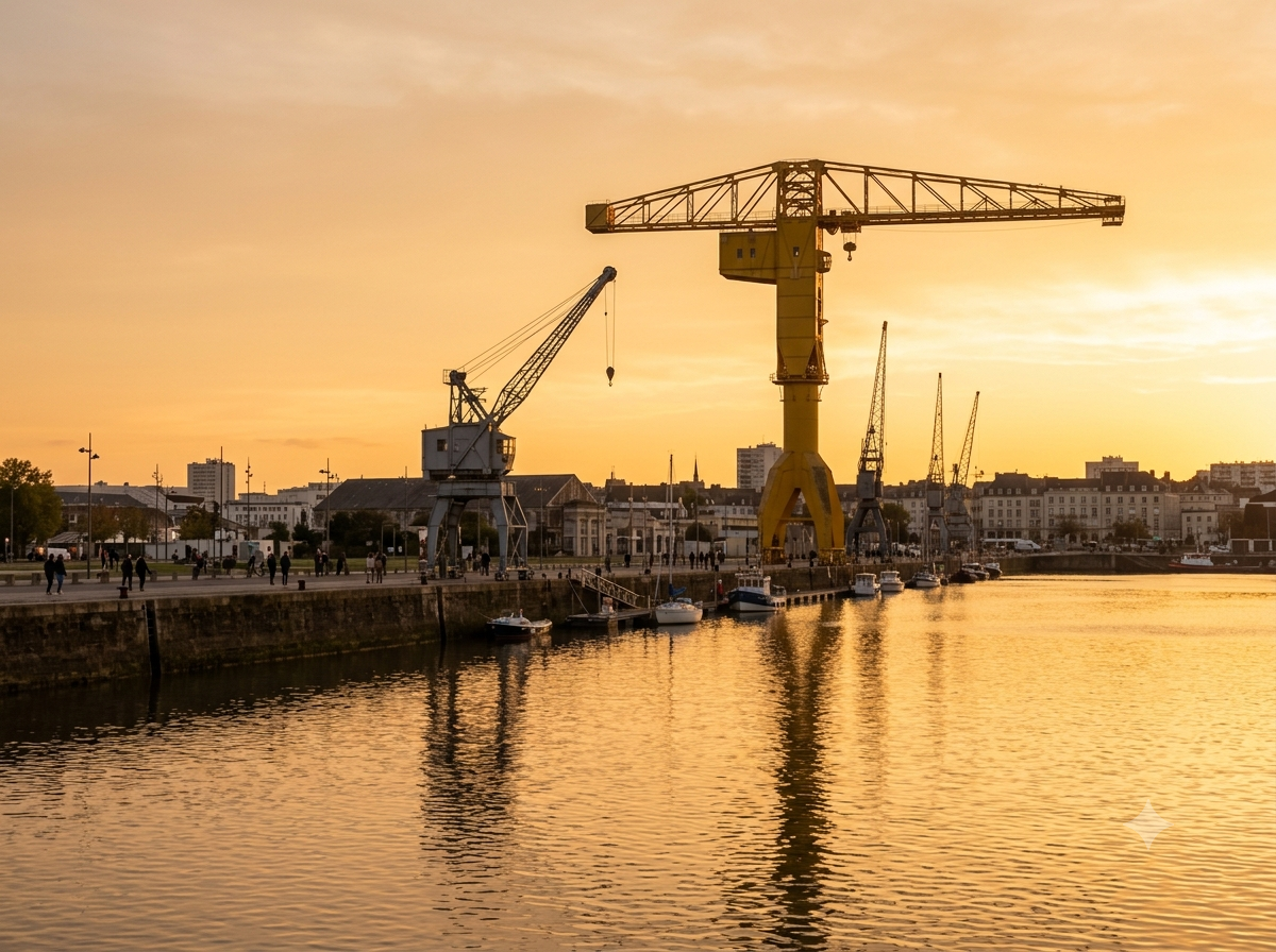 Quais du port de Nantes avec grues historiques