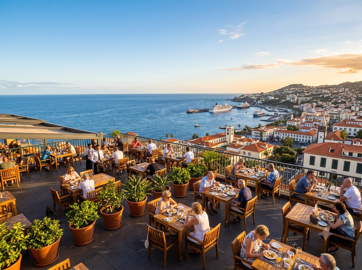 Terrasse de restaurant à Funchal avec vue sur l’océan Atlantique