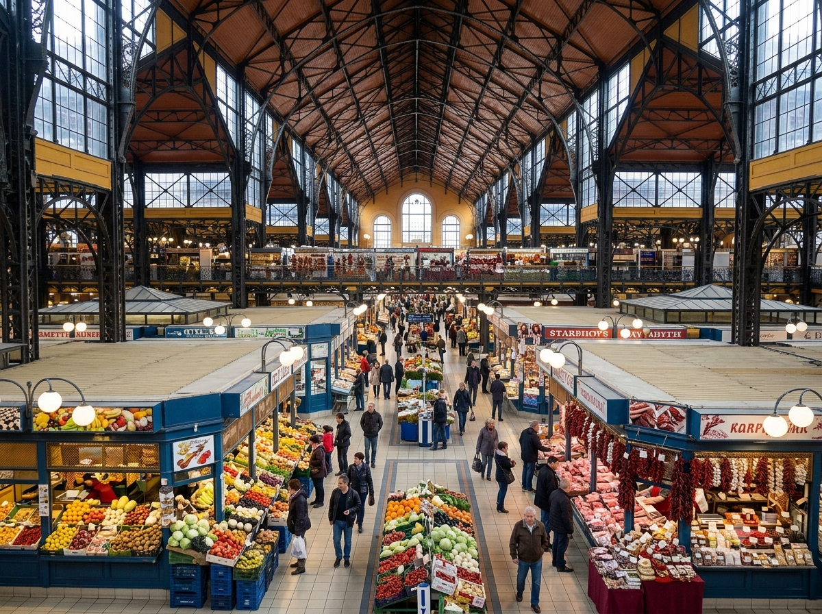 Marché de rue hongrois animé avec étals colorés