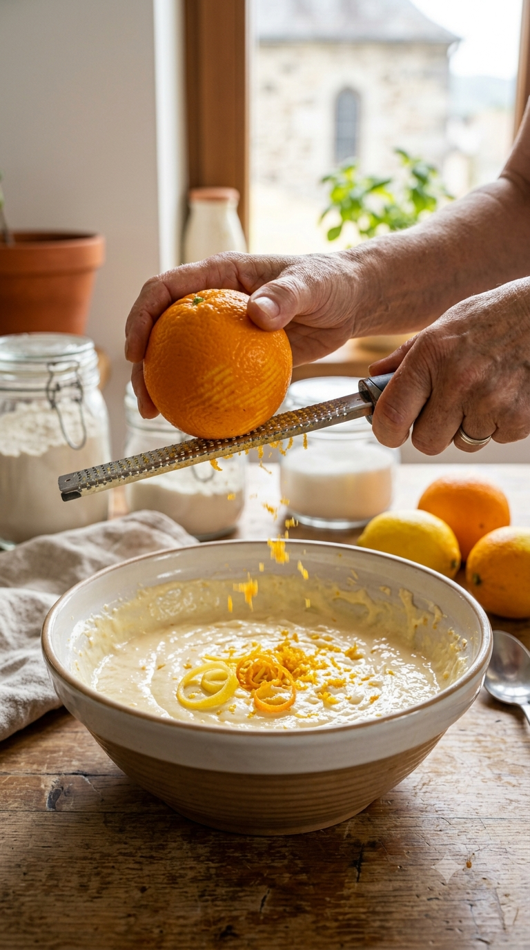 Mains râpant le zeste d’un citron au-dessus de l’appareil à sernik
