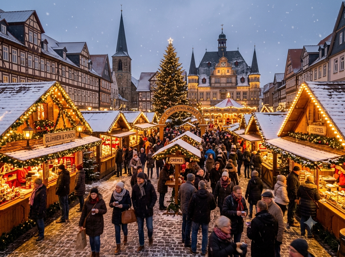 Marché de Noël allemand avec étals traditionnels