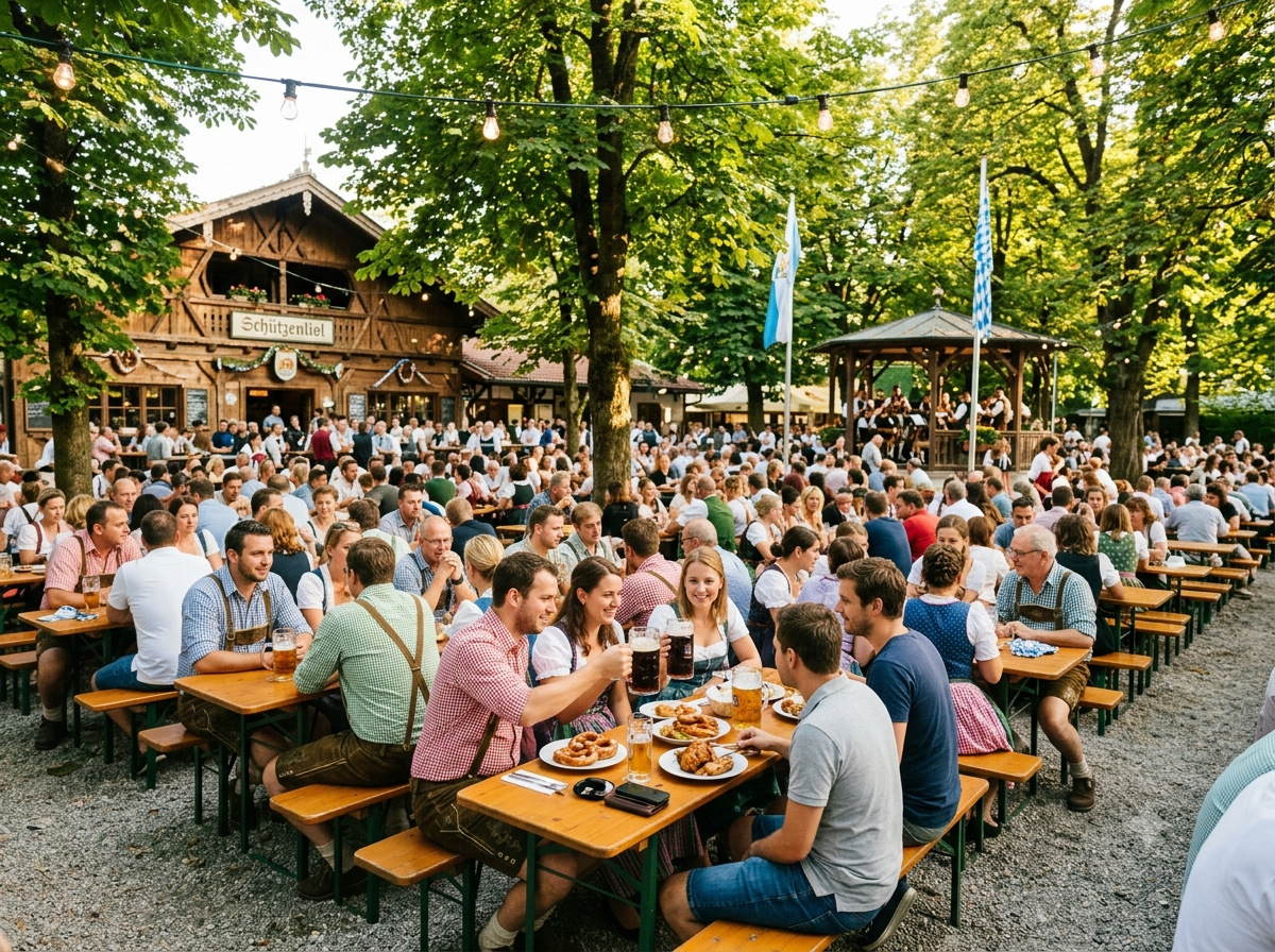 Table de brasserie allemande traditionnelle en plein air