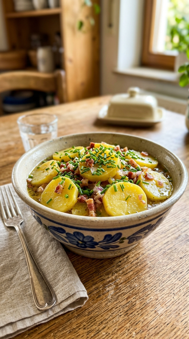Kartoffelsalat allemand, salade de pommes de terre tiède à la ciboulette