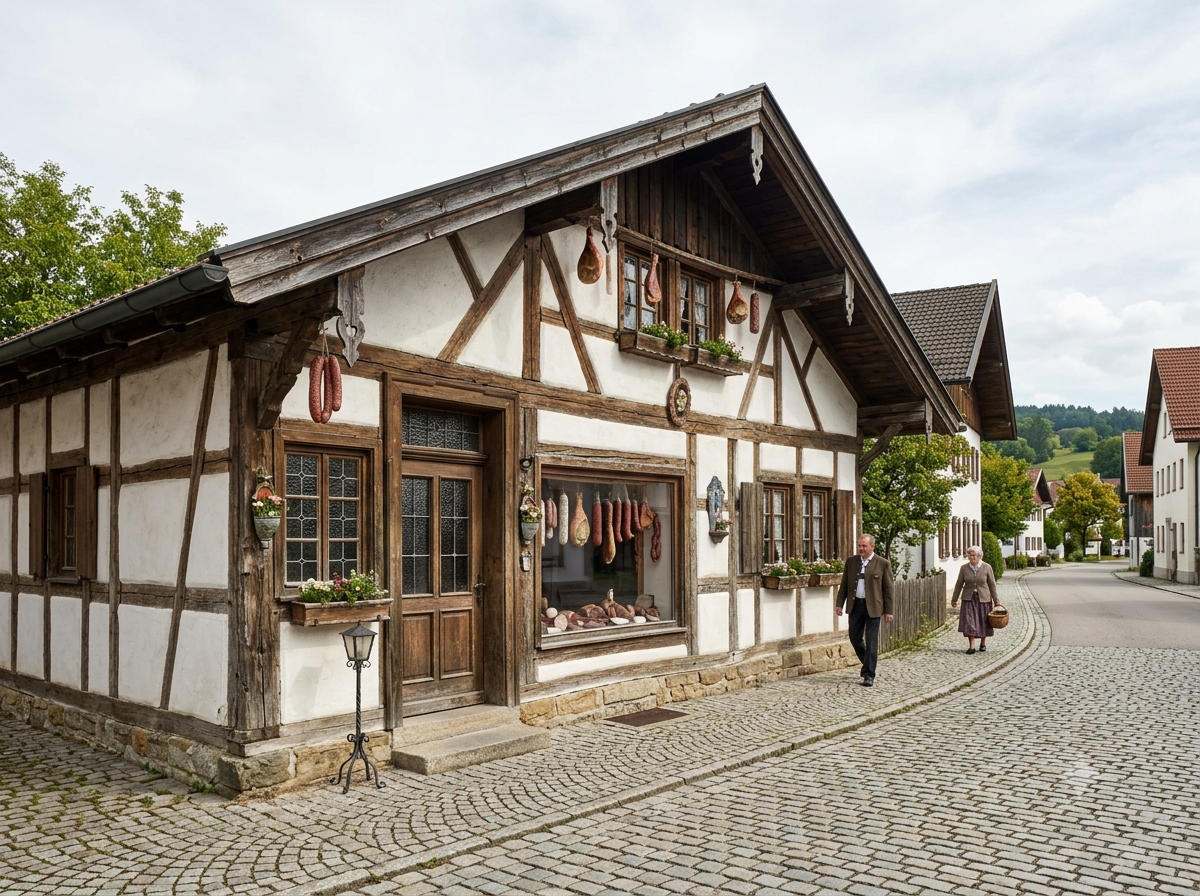 Boucherie traditionnelle allemande avec étal de viandes fraîches