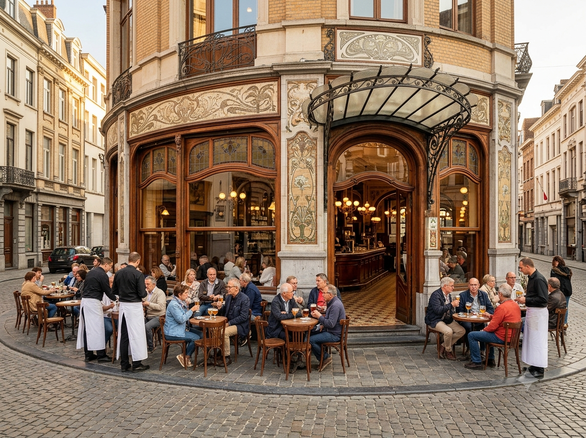 Terrasse de café belge traditionnel