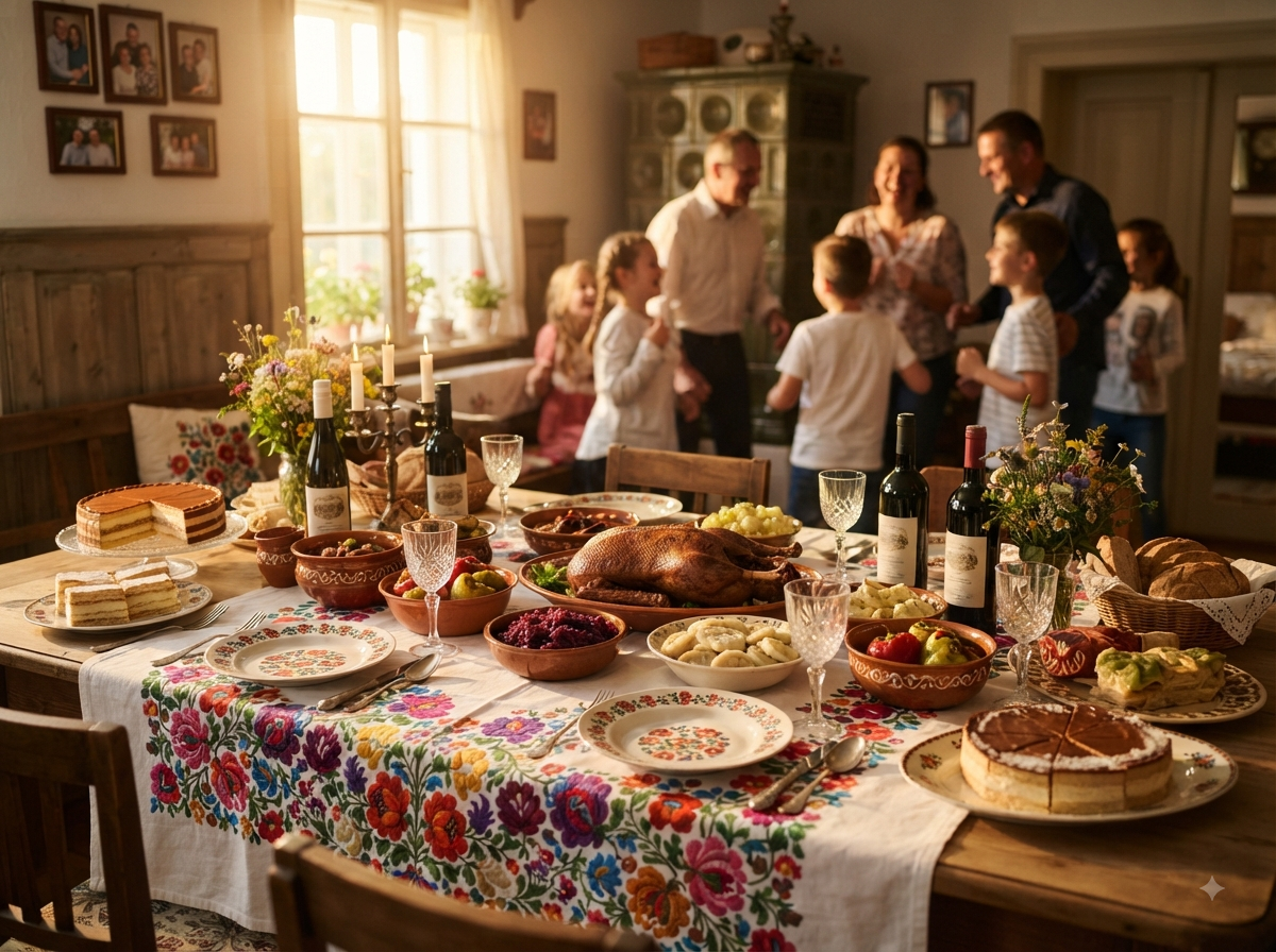 Table de fête hongroise avec assortiment de petits gâteaux secs
