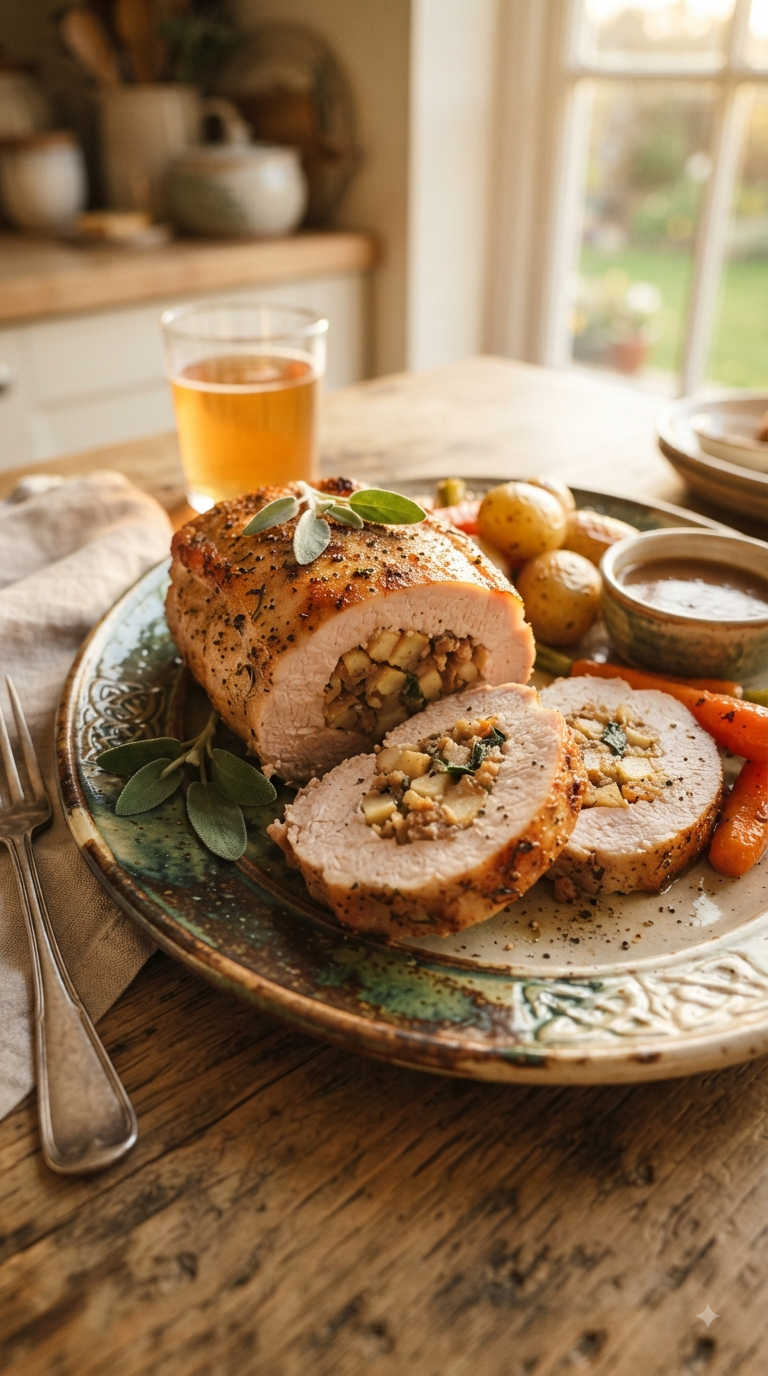 Côtelettes de porc farcies irlandaises dorées au four avec farce à la sauge