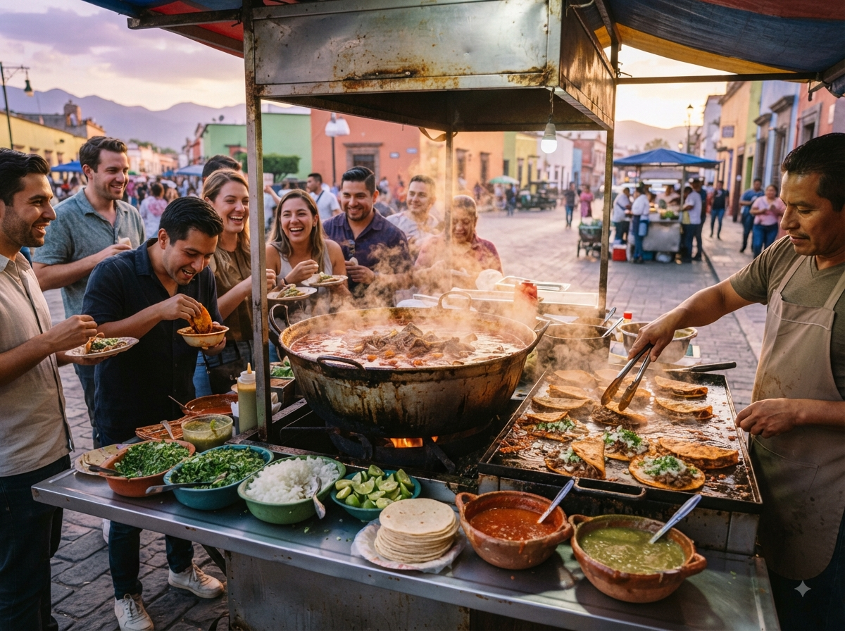 Stand de rue mexicain vendant des tacos de birria