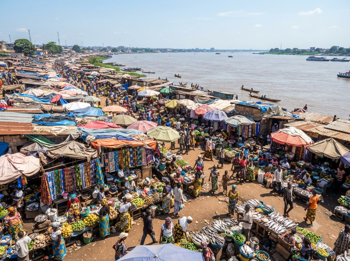 Marché de Kinshasa en bord du fleuve Congo