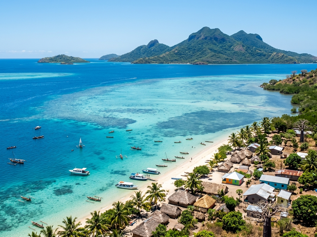 Lagon de Mayotte avec pirogues traditionnelles
