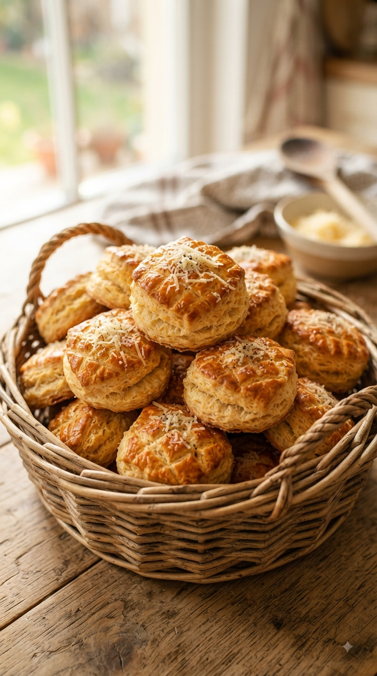 Pogácsa hongrois dorés, biscuits salés au fromage striés sur le dessus
