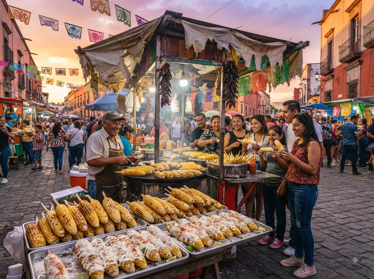 Stand de rue mexicain vendant des elotes
