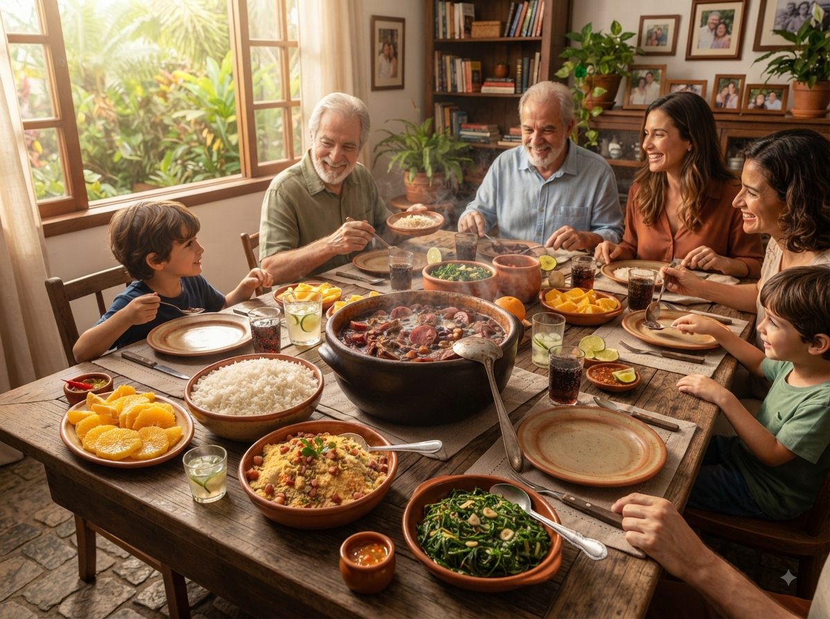 Table brésilienne dressée pour le repas du samedi en famille