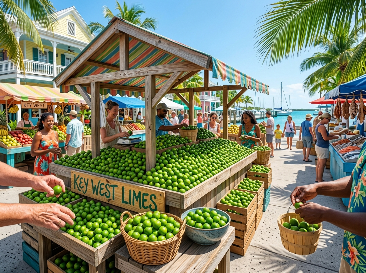 Marché de Key West avec étal de petits citrons verts