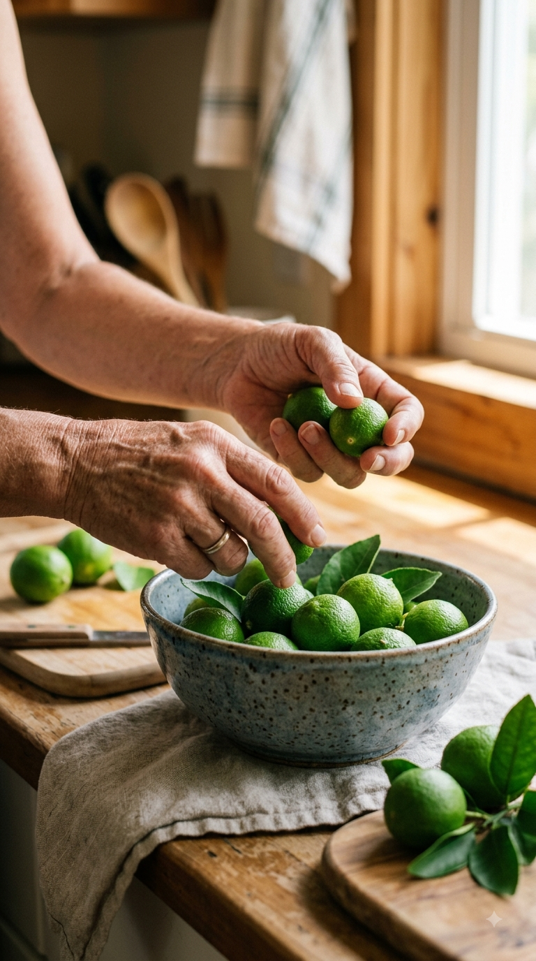 Mains pressant des citrons verts de Key West