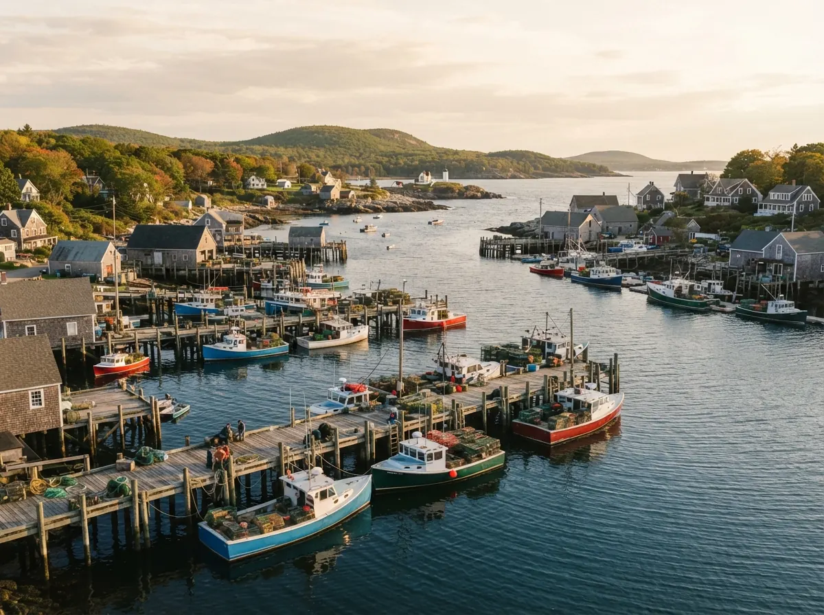 Port de pêche de Nouvelle-Angleterre au petit matin