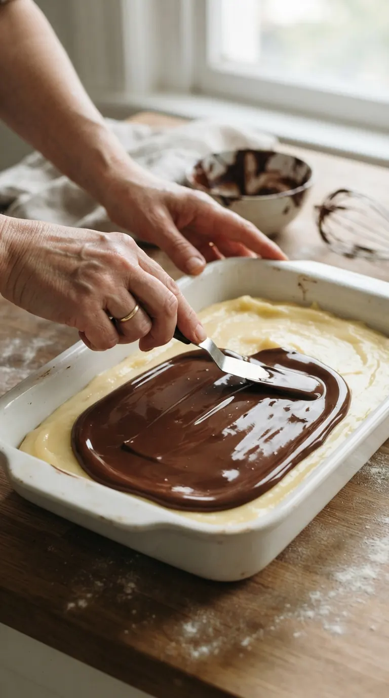 Mains étalant la couche de chocolat fondu