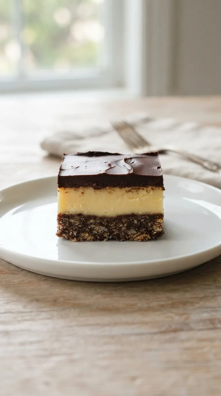 Nanaimo bars coupés, trois couches bien visibles