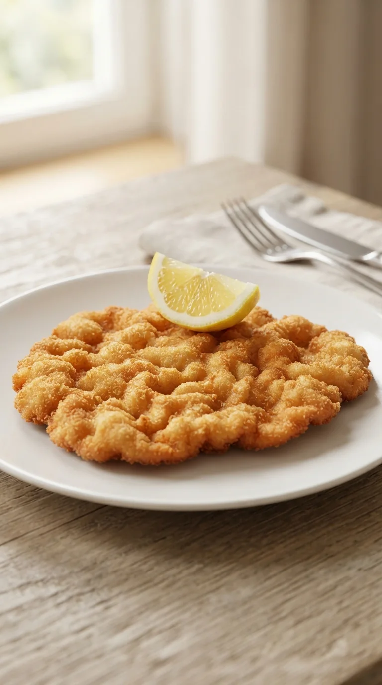 Escalope viennoise panée et dorée, servie avec un quartier de citron