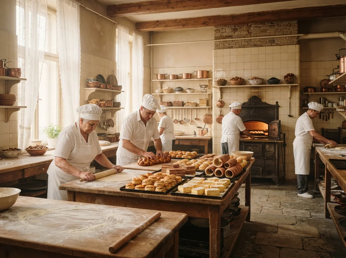 Pâtissier hongrois traditionnel travaillant dans son atelier à Budapest