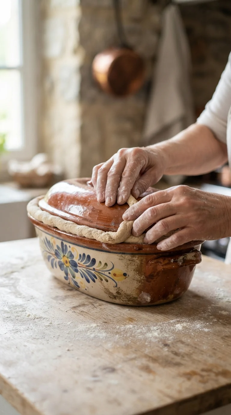 Sceller le couvercle de la terrine avec un cordon de pâte à luter avant l’enfournement