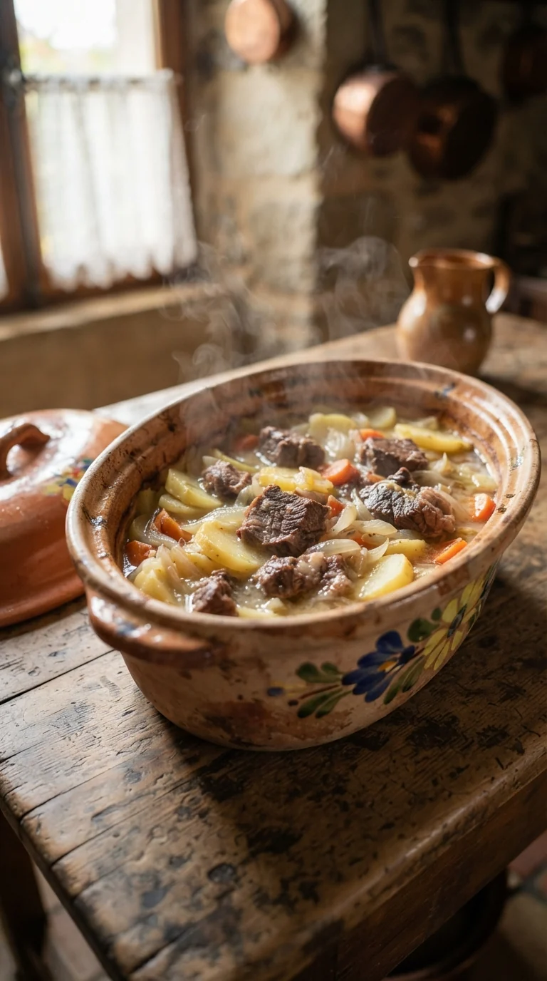 Gros plan sur baeckeoffe alsacien, plat traditionnel d’Alsace