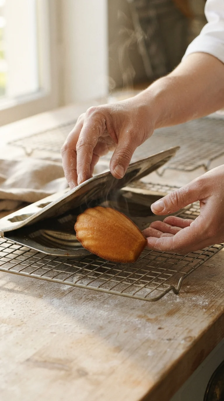 Démouler délicatement les madeleines chaudes sur une grille juste à la sortie du four