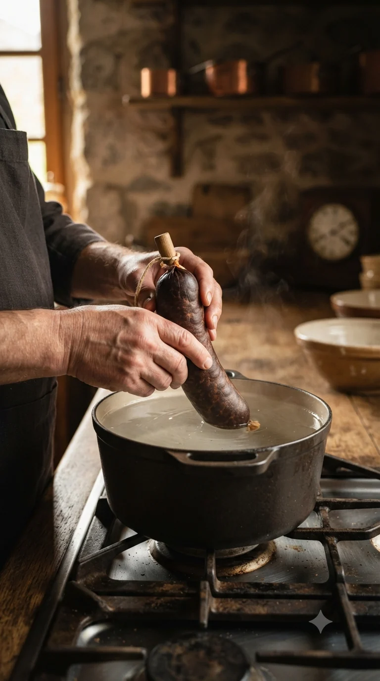 Plonger la saucisse dans l’eau froide et la laisser mijoter à frisson sans jamais bouillir