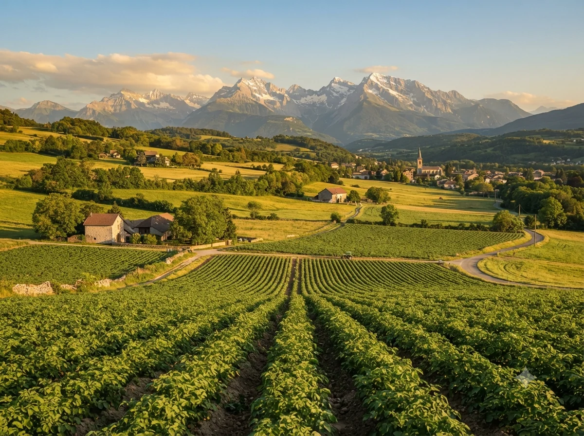 Vue patrimoniale évoquant l’origine de gratin dauphinois en Dauphiné (Isère)